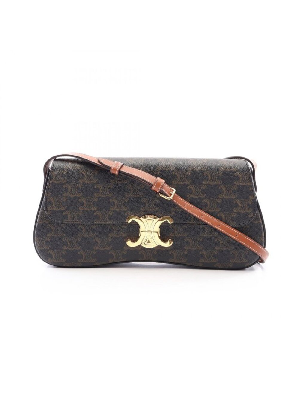 Celine Shoulder Bag Triomphe Roller Medium Brown Black Leather